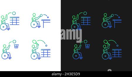 Adaptive wheelchair sports gradient icons set for dark and light mode Stock Vector