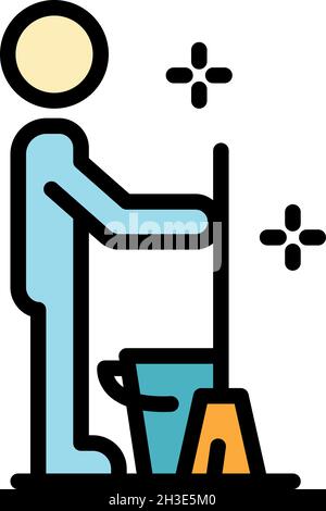 Cleaner with a mop icon. Outline cleaner with a mop vector icon color flat isolated Stock Vector