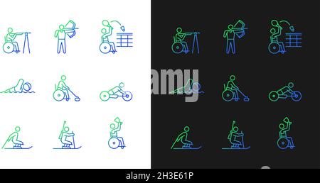 Athletes with disabilities gradient icons set for dark and light mode Stock Vector