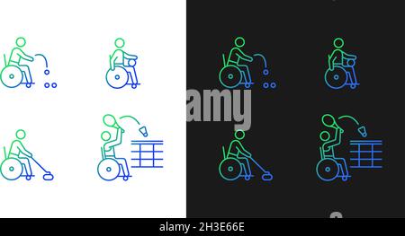 Wheelchair sports gradient icons set for dark and light mode Stock Vector