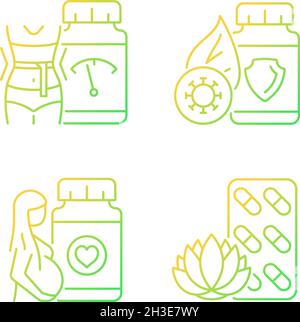 Food supplements gradient linear vector icons set Stock Vector