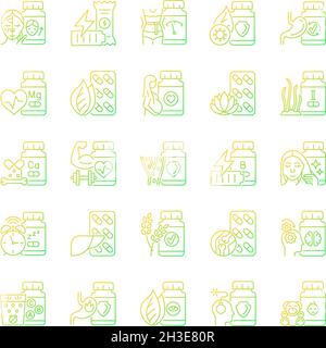 Food supplements gradient linear vector icons set Stock Vector