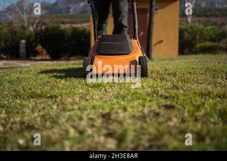 Crop unrecognizable trendy male using application for electric scooter on cellphone on pavement in town Stock Photo