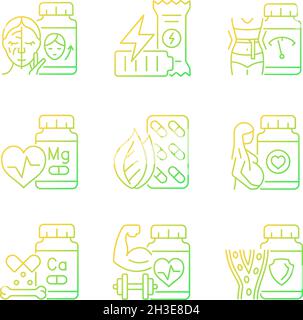 Food supplements gradient linear vector icons set Stock Vector