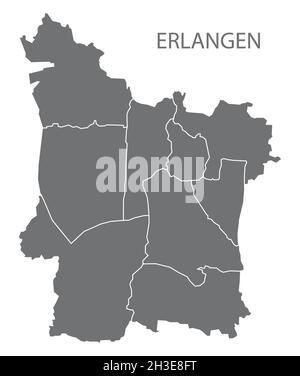 Modern City Map - Erlangen city of Germany with districts grey DE Stock Vector