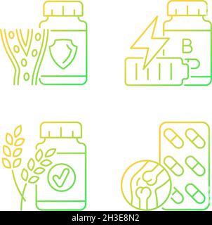 Food supplements gradient linear vector icons set Stock Vector