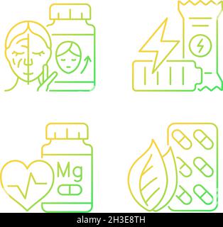 Food supplements gradient linear vector icons set Stock Vector