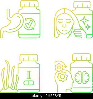 Food supplements gradient linear vector icons set Stock Vector