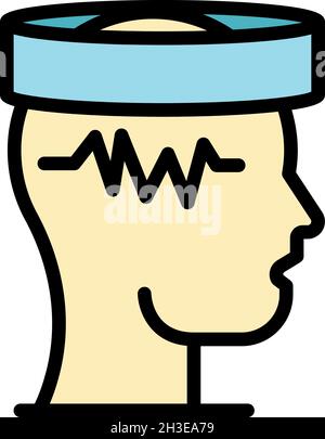 Electroencephalogram of brain icon. Outline electroencephalogram of brain vector icon color flat isolated Stock Vector