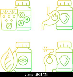 Food supplements gradient linear vector icons set Stock Vector