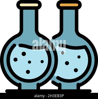 Flasks with liquid icon. Outline flasks with liquid vector icon color flat isolated Stock Vector
