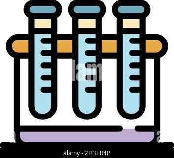 Three flasks in a container icon. Outline three flasks in a container vector icon color flat isolated Stock Vector