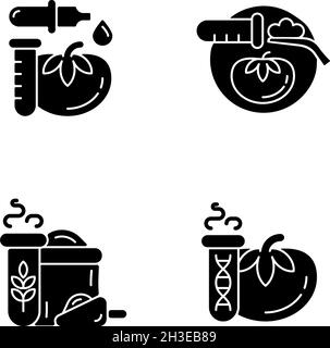 Artificial food additives black glyph icons set on white space Stock Vector