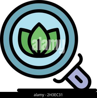 Eco plant under magnifier icon. Outline eco plant under magnifier vector icon color flat isolated Stock Vector