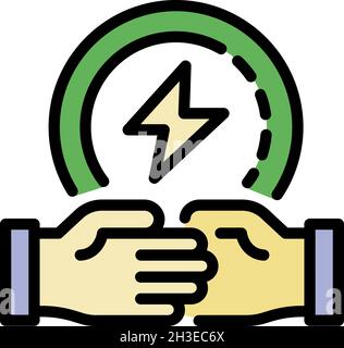 Eco energy handshake icon. Outline eco energy handshake vector icon color flat isolated Stock Vector