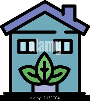 Eco house icon. Outline eco house vector icon color flat isolated Stock Vector