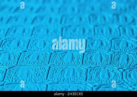 Blue crocodile leather texture. Abstract background for design. Stock Photo