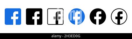 Facebook logo icon set. Editorial image. VINNITSIA, UKRAINE. AUGUST 24, 2021 Stock Vector