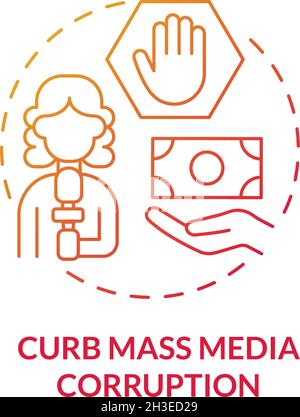 Curb mass media corruption red concept icon Stock Vector