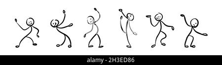 Abstract hand drawn stick figures collection. Dancing people isolated on white background. Vector illustration. Stock Vector