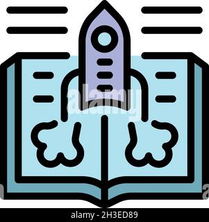 Foreign language rocket study icon. Outline foreign language rocket study vector icon thin line color flat isolated Stock Vector