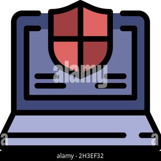 Secured laptop icon. Outline secured laptop vector icon color flat isolated Stock Vector
