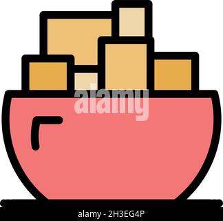 Bowl sugar cubes icon. Outline bowl sugar cubes vector icon color flat isolated Stock Vector