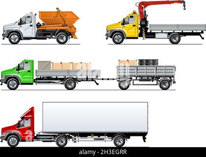 Vector spec trucks set isolated on white. Available EPS-10 separated by groups and layers with transparency effects Stock Vector