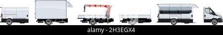 Vector trucks template set for brand identity. Available EPS-10 separated by groups and layers with transparency effects for one-click repaint. Stock Vector