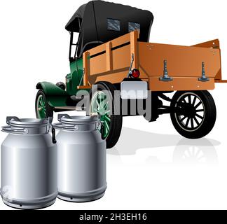 Vector retro delivery milk truck. Available eps-10 vector format separated by groups and layers for easy edit Stock Vector