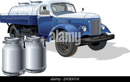 Vector retro delivery milk tanker truck. Available eps-10 vector format separated by groups and layers for easy edit Stock Vector
