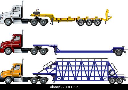 Vector semi trucks set isolated on white. Available EPS-10 separated by groups and layers with transparency effects Stock Vector