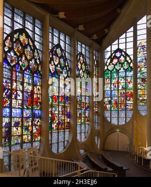 France, Normandie, Rouen, Church of Saint Joan of Arc, stained glass windows, Stock Photo