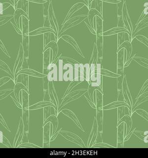 Bamboo stems with leaves seamless pattern. The background is hand engraved, sketch. Botanical template for wallpaper, packaging, fabric and design, ve Stock Vector