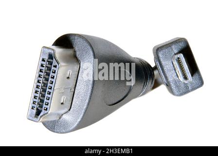 HDMI to Mini HDMI Cable, Female to Male isolated on white background Stock Photo