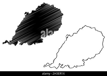 Pulwama district (Jammu and Kashmir union territory, Republic of India) map vector illustration, scribble sketch Pulwama map Stock Vector