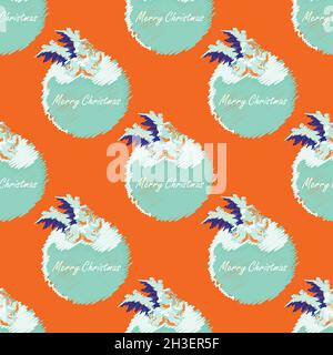 Neon scribble style Christmas Pudding seamless vector pattern background. Backdrop of traditional cake,berries, holly leaves and blended season Stock Vector