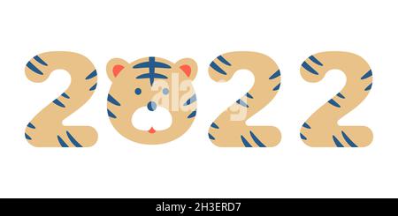 2022 new year inscription with tiger head Stock Vector