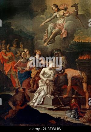Il Sacrificio di Ifigenia - The Sacrifice of Ifigenia by Alessandro Canepa 1725-1770  Italy, Italian, ( Sacrifice of Iphigenia by her father, Agamemnon. Greek fleet is becalmed at Aulis,  movement of the expeditionary force against Troy, Agamemnon is told that he must sacrifice Iphigenia to the goddess Artemis,  caused the bad weather.) Stock Photo