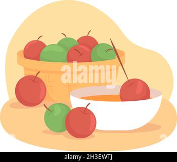 Making candy apples 2D vector isolated illustration Stock Vector