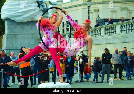 London, UK. 28th Oct, 2021. Part of the entertainment put on in Trafalgar Square by the Mayor of London for the school holidays. Credit: JOHNNY ARMSTEAD/Alamy Live News Stock Photo