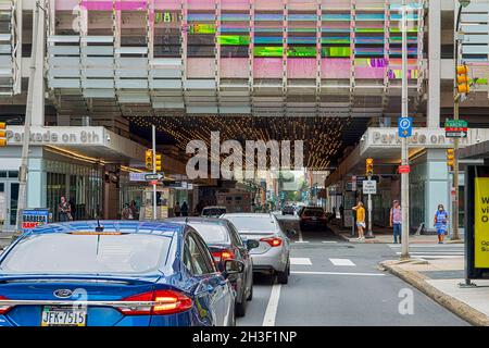 801 Filbert Street, Parkade on 8th, has distinctive modern façade along Arch Street. Stock Photo