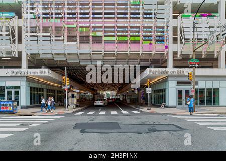 801 Filbert Street, Parkade on 8th, has distinctive modern façade along Arch Street. Stock Photo