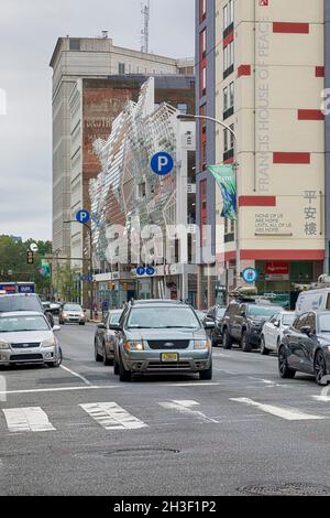 801 Filbert Street, Parkade on 8th, has distinctive modern façade along Arch Street. Stock Photo