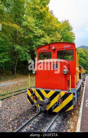 small narrow gauge train in Szalajka valley Szilvasvarad Hungary . Stock Photo