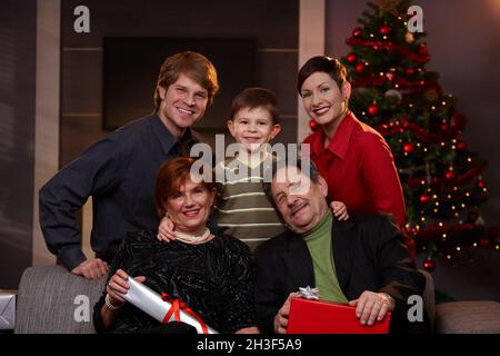 Portrait of happy family at christmas eve Stock Photo