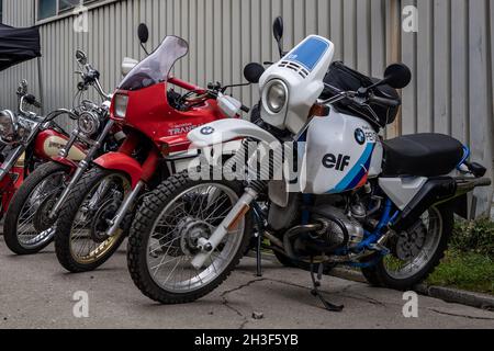 Wroclaw, Poland - September 19, 2021: Vintage motorcycles parked in a row. Stock Photo