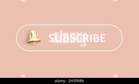 Subscribe, bell button. Button subscribe to channel, blog. Social media background. Marketing. 3D Web Vector Illustrations. Stock Vector