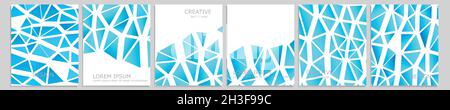 Set of vector cover notebook design. Abstract blue minimal triangles halftone template design for notebook paper, copybook brochures, book, magazine Stock Vector