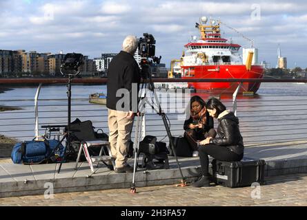 28/10/2021. River Thames Greenwich UK The RRS Sir David Attenborough is pictured moored at Greenwich to attending a three day festival ahead of the CO Stock Photo